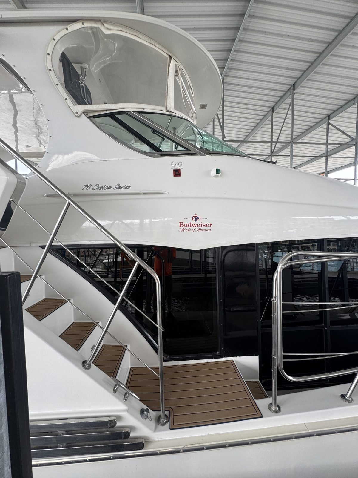 The Budweiser 70 Custom Series motor yacht serviced dockside by Tri-State Mechanical at Lake of the Ozarks